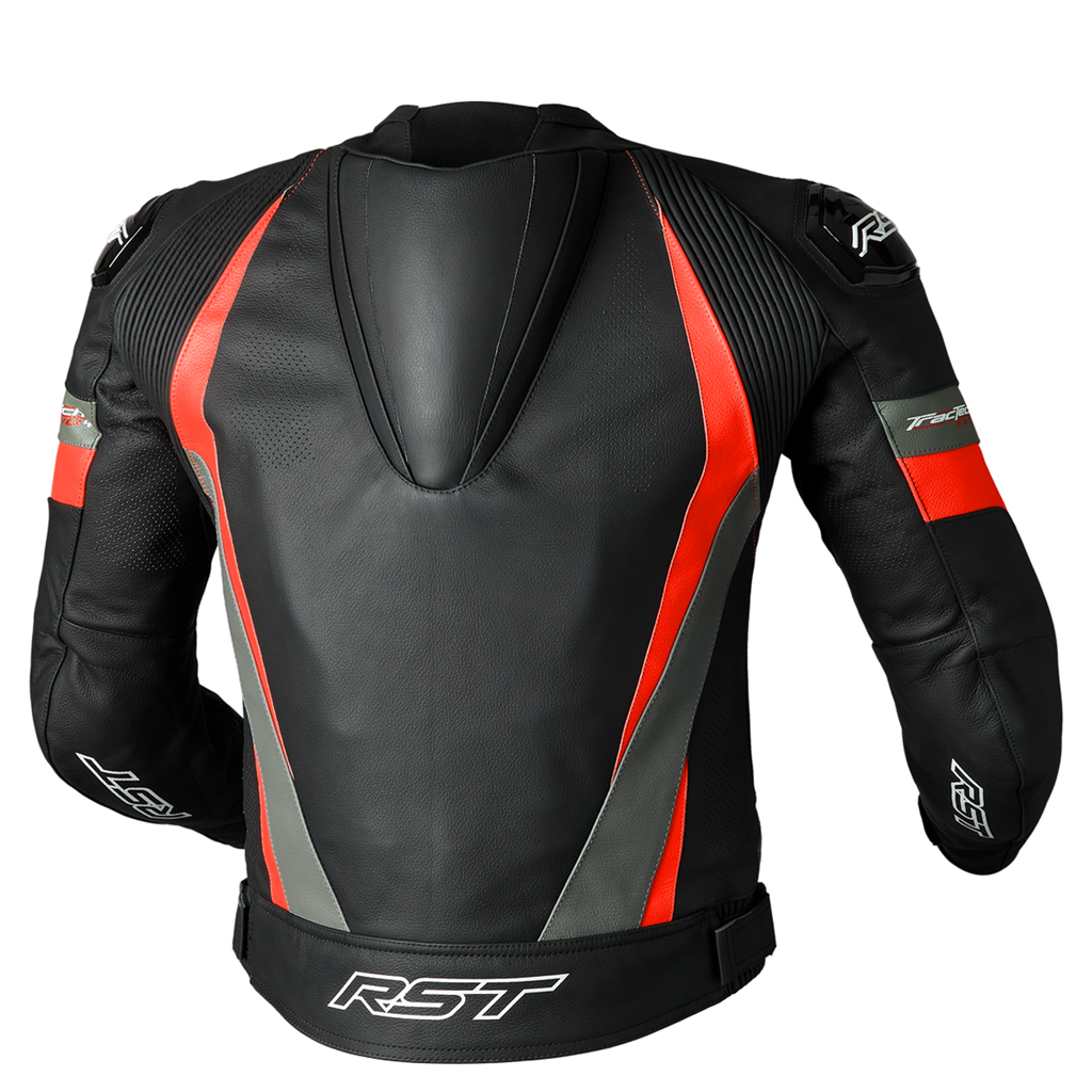 RST Tractech Evo 4 CE Mens Leather Jacket - Black / Grey / Flo Red