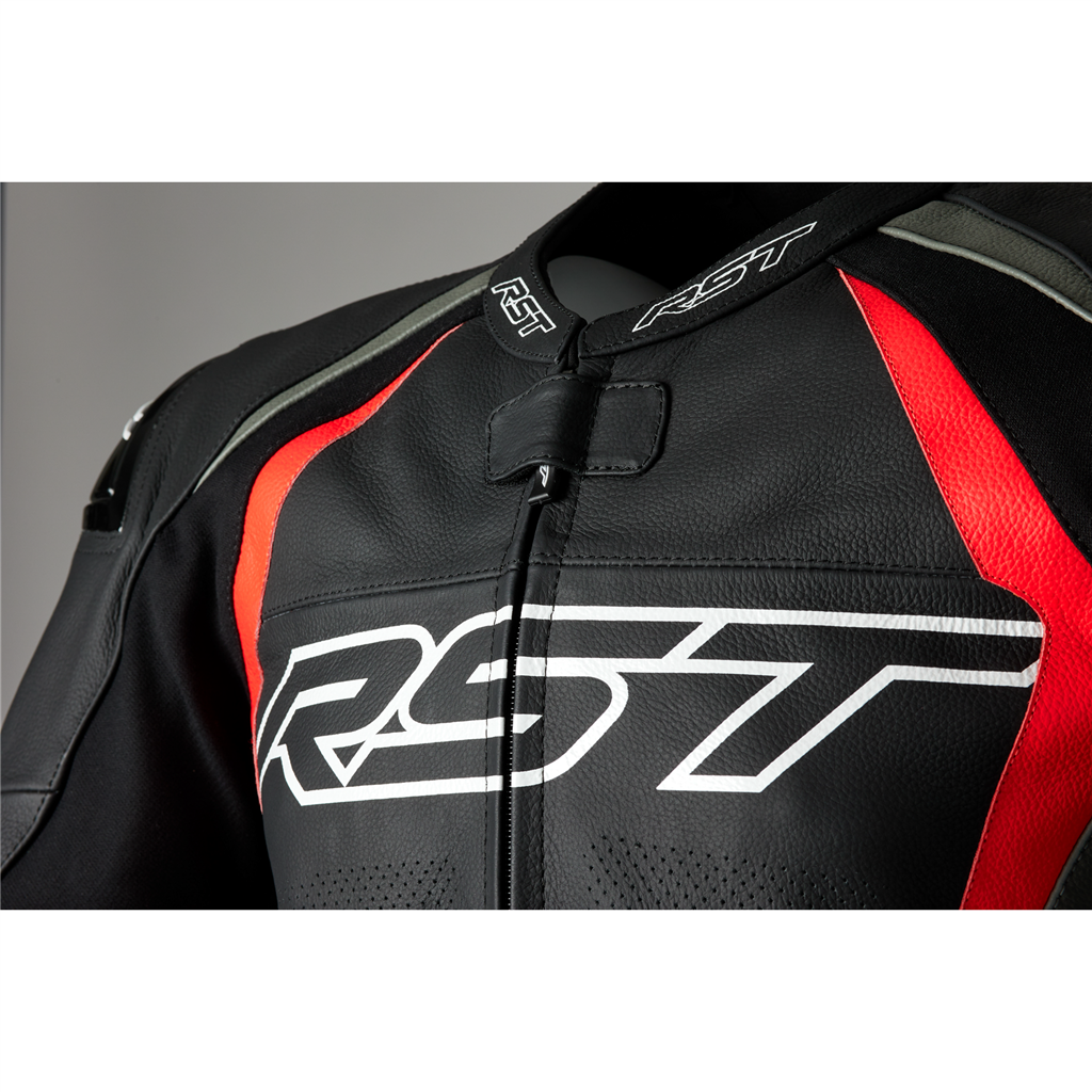 RST Tractech Evo 4 CE Mens Leather Jacket - Black / Grey / Flo Red