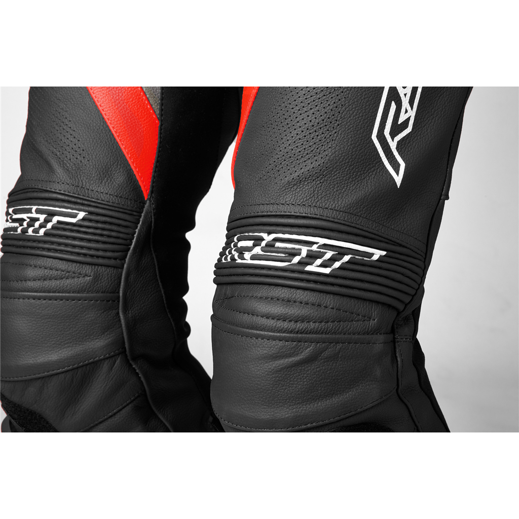 RST Tractech Evo 4 CE Mens Leather Jeans - Black / Grey / Flo Red