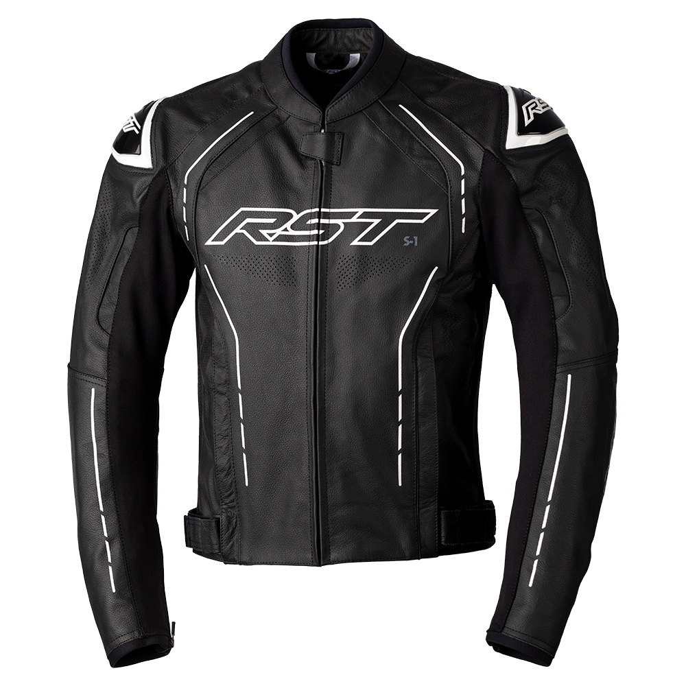 RST S1 CE Mens Leather Jacket - Black / Black / White