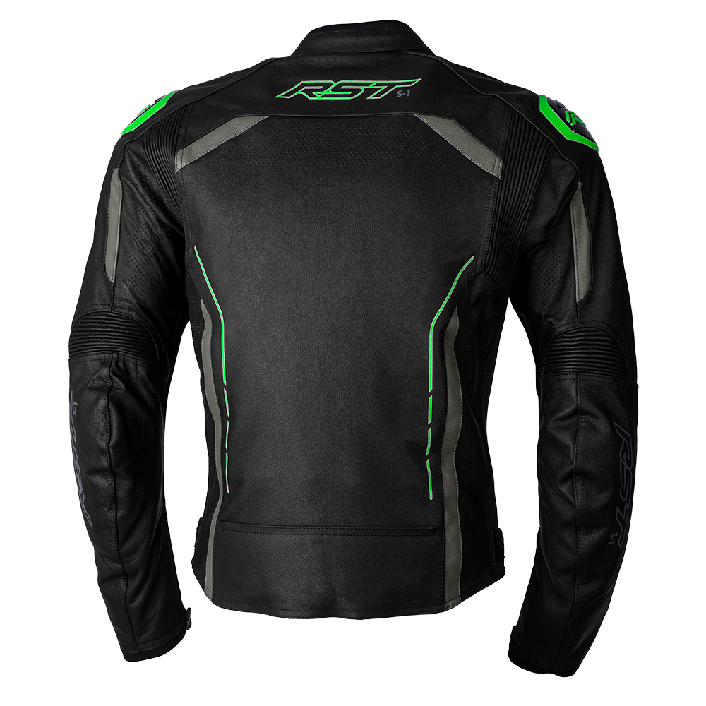 RST S1 CE Mens Leather Jacket - Black / Grey / Neon Green