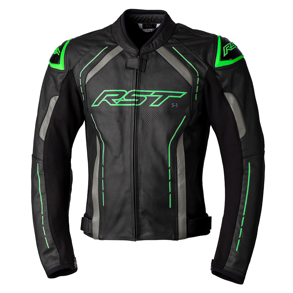 RST S1 CE Mens Leather Jacket - Black / Grey / Neon Green