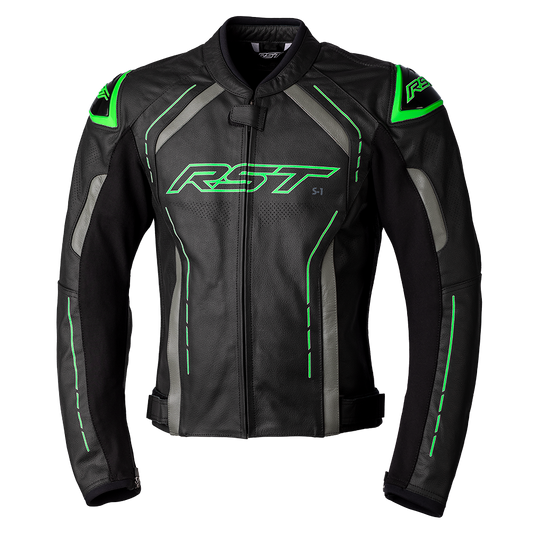 RST S1 CE Mens Leather Jacket - Black / Grey / Neon Green