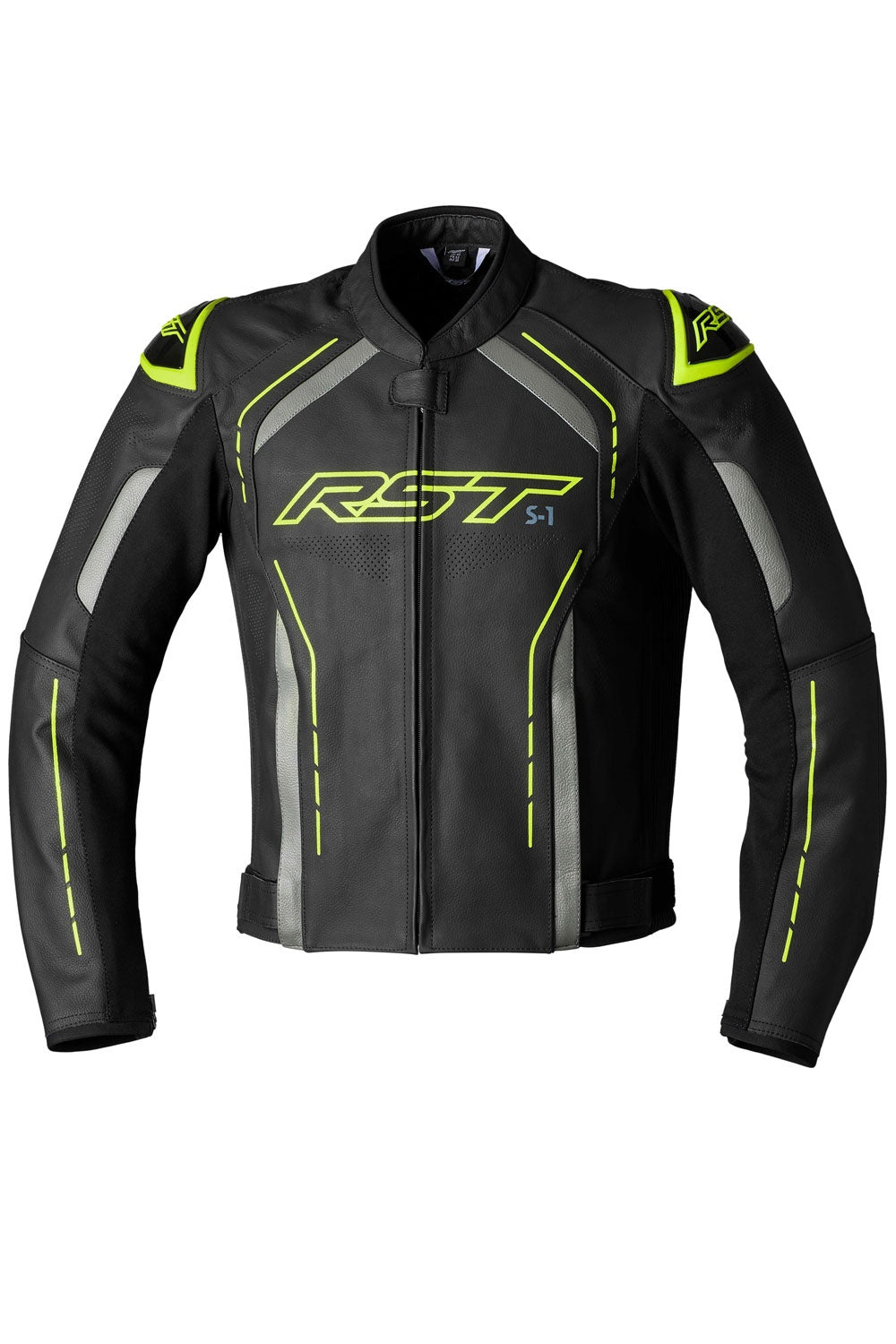 RST S1 CE Mens Leather Jacket - Black / Grey / Flo Yellow