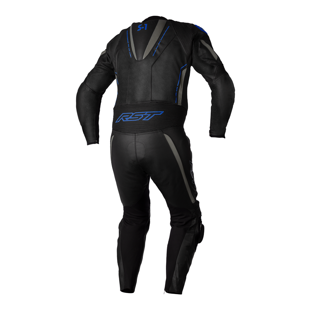 RST S1 CE Mens One Piece Leather Suit - Black / Grey / Neon Blue