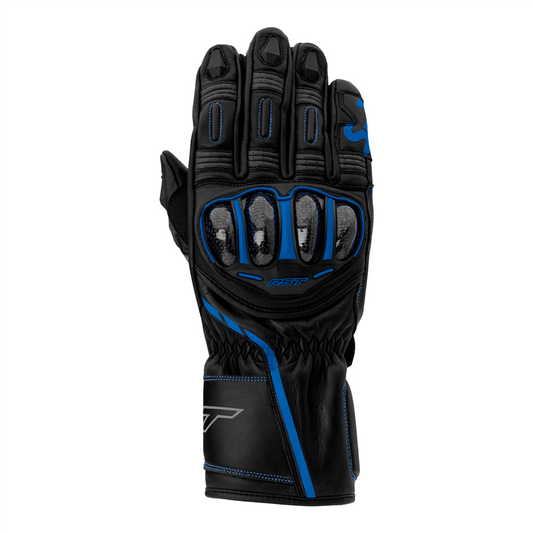 RST S1 CE Leather Mens Gloves - Black / Grey / Neon Blue