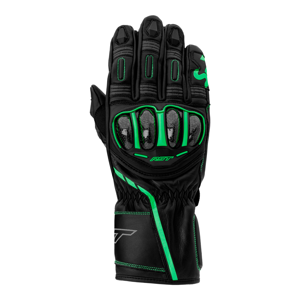 RST S1 CE Leather Mens Gloves - Black / Grey / Neon Green