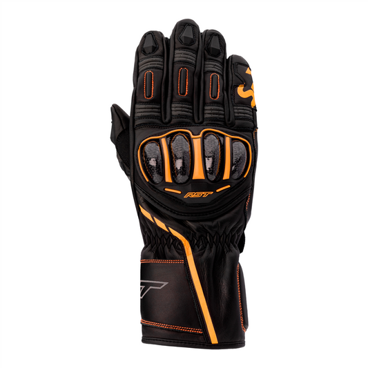 RST S1 CE Leather Mens Gloves - Black / Grey / Neon Orange