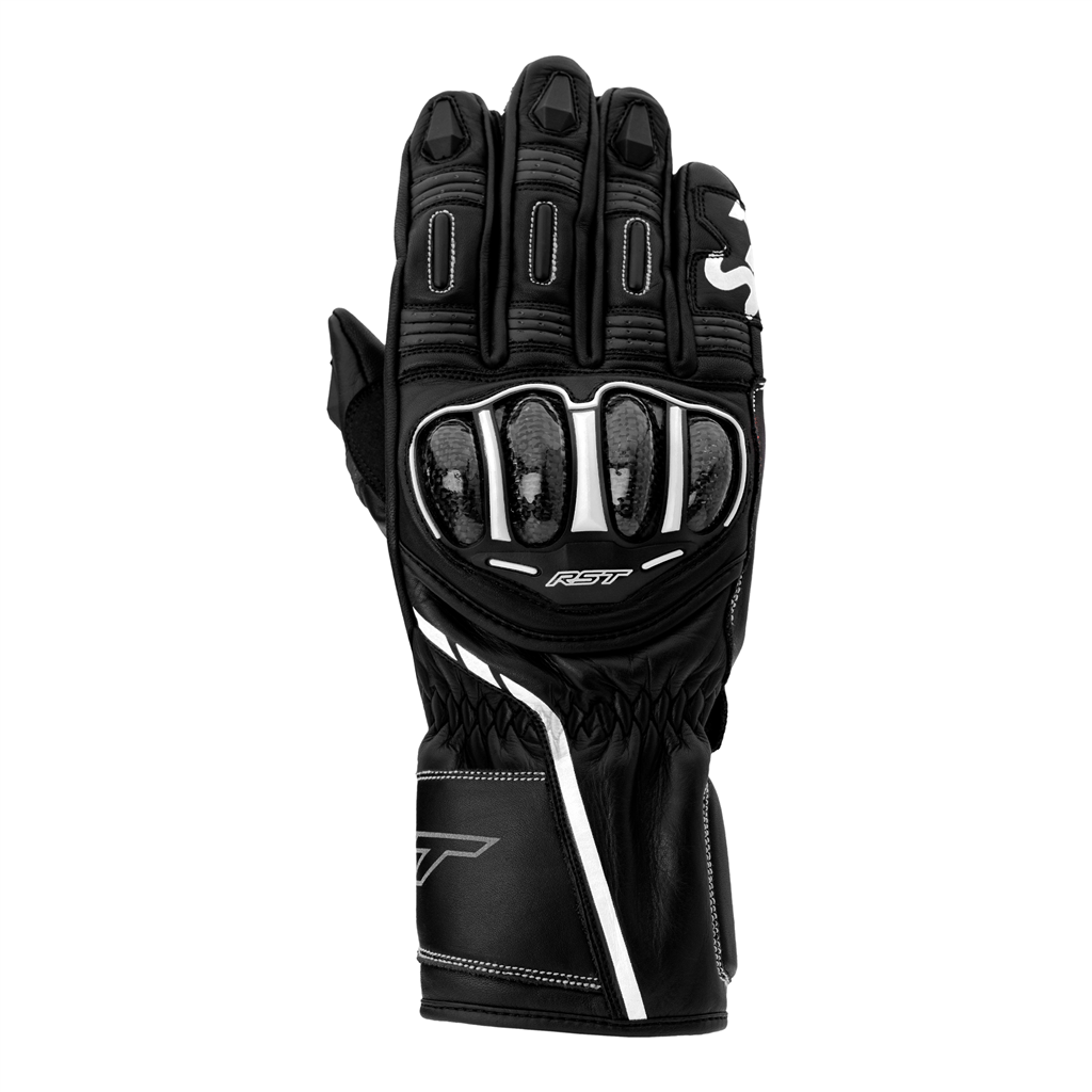 RST S1 CE Leather Mens Gloves - Black / Black / White