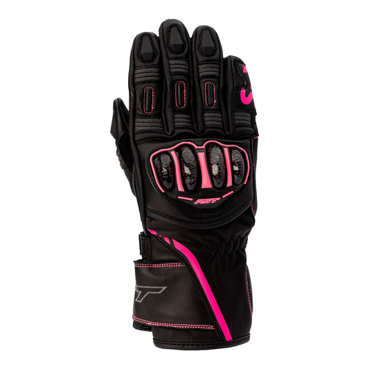 RST S1 CE Ladies Leather Gloves - Black / Neon Pink