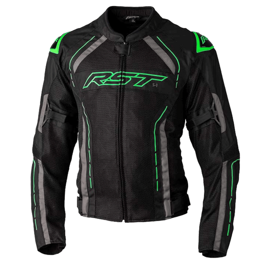 RST S1 Mesh CE Mens Textile Jacket - Black / Neon Green