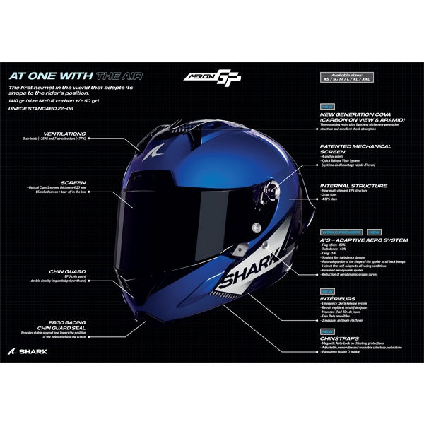 Shark Aeron-GP Full Carbon Helmet Blank SP DBA - Blue / Black