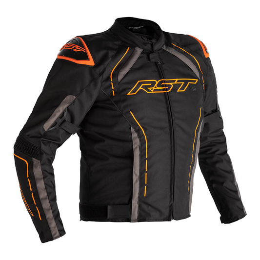 RST S1 CE Mens Textile Jacket - Black / Grey / Neon Orange .