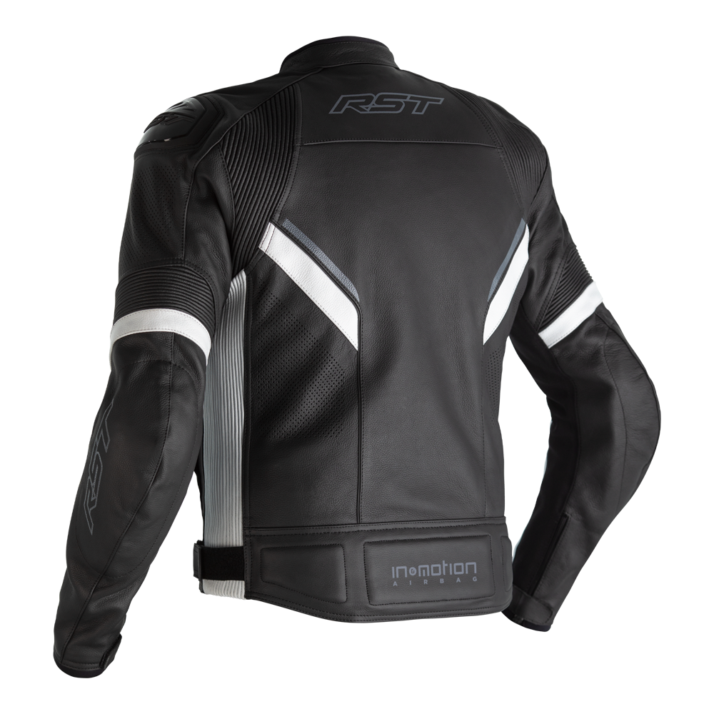 RST Sabre Airbag CE Mens Leather Jacket - Black / White