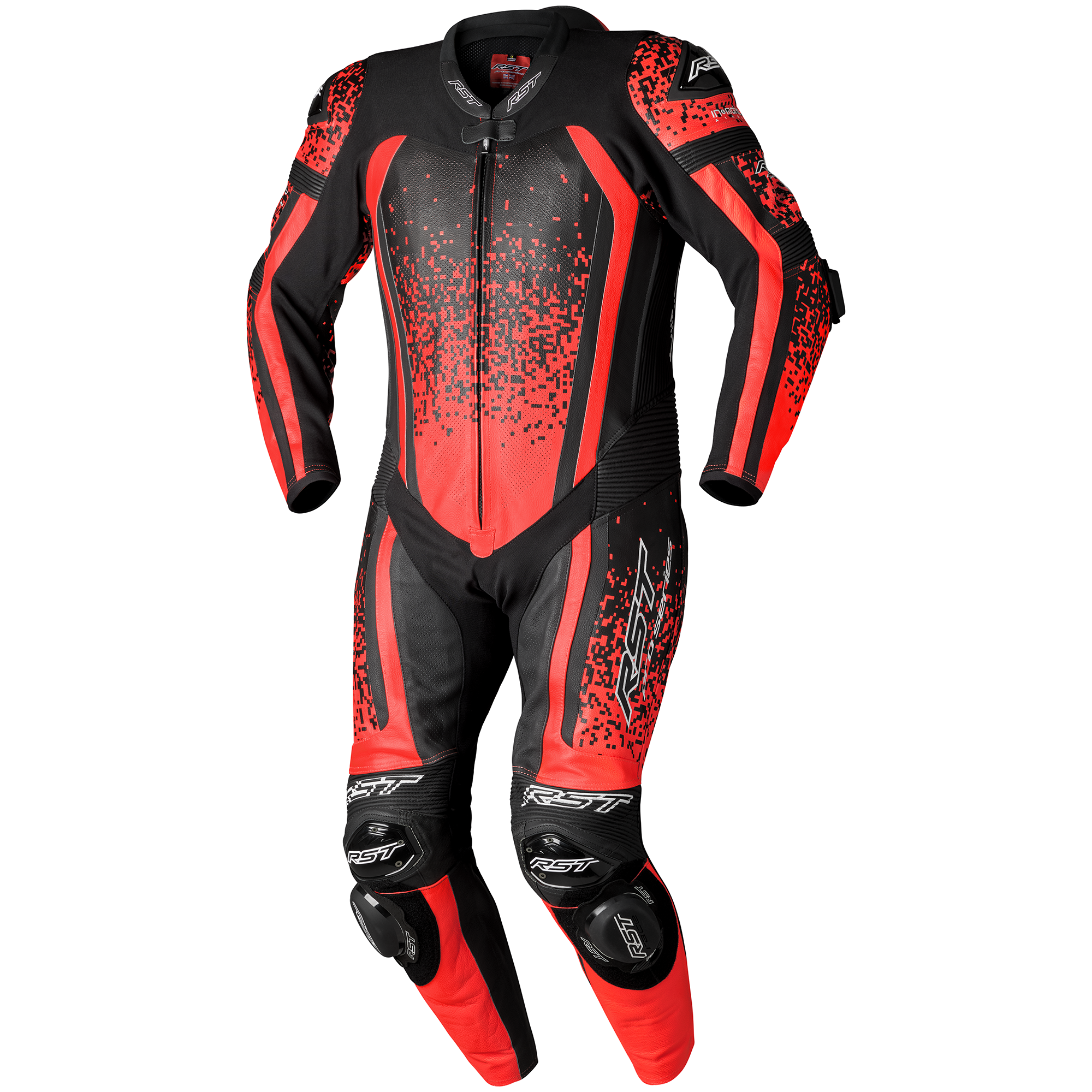 RST Pro Series Evo Airbag CE Mens Leather Suit - Flo Red / Black / Flo Red