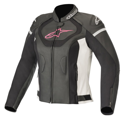 Alpinestars Stella Jaws v3 Leather Jacket Black White & Fuchsia