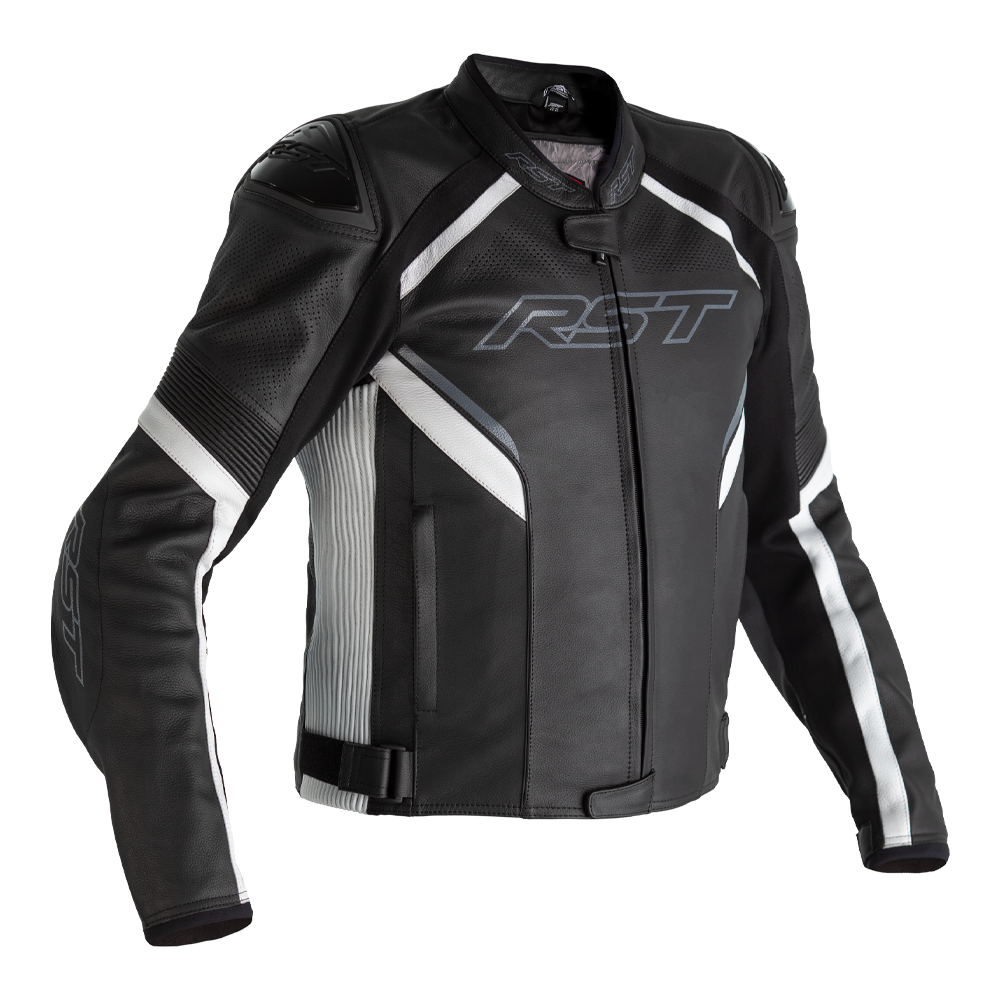 RST Sabre Airbag CE Mens Leather Jacket - Black / White