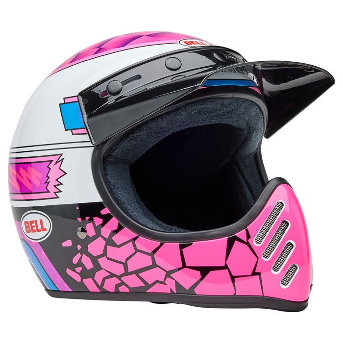 Bell Moto 3 Retro Helmet - Deathspray Pink / Blue