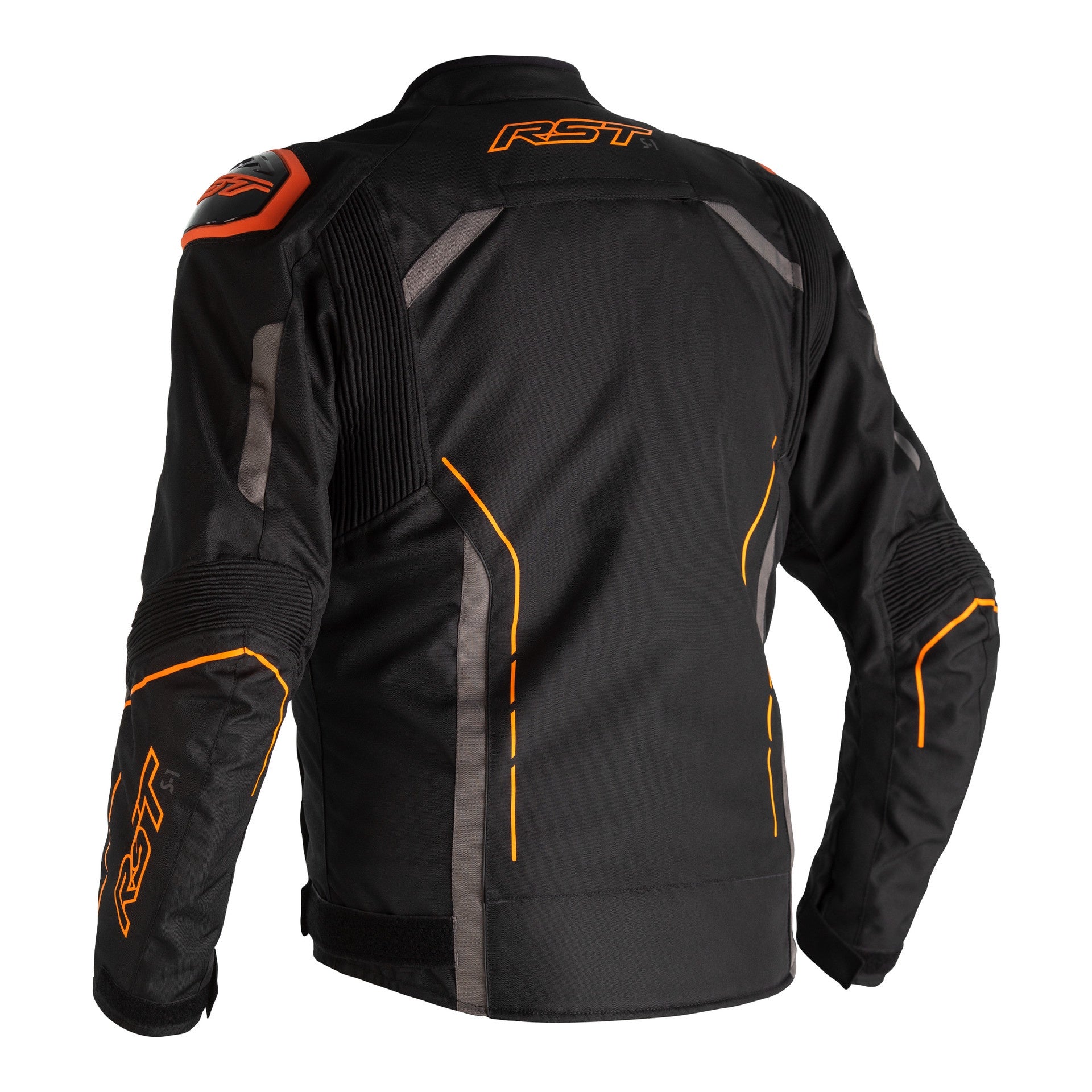 RST S1 CE Mens Textile Jacket - Black / Grey / Neon Orange .