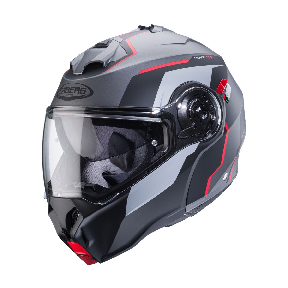 Caberg Duke Evo Flip Front Helmet Move - Matt Gun Metal / Black / Red