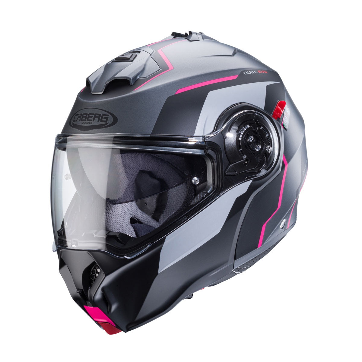 Caberg Duke Evo Flip Front Helmet Move - Matt Gun Metal / Black / Fuchsia