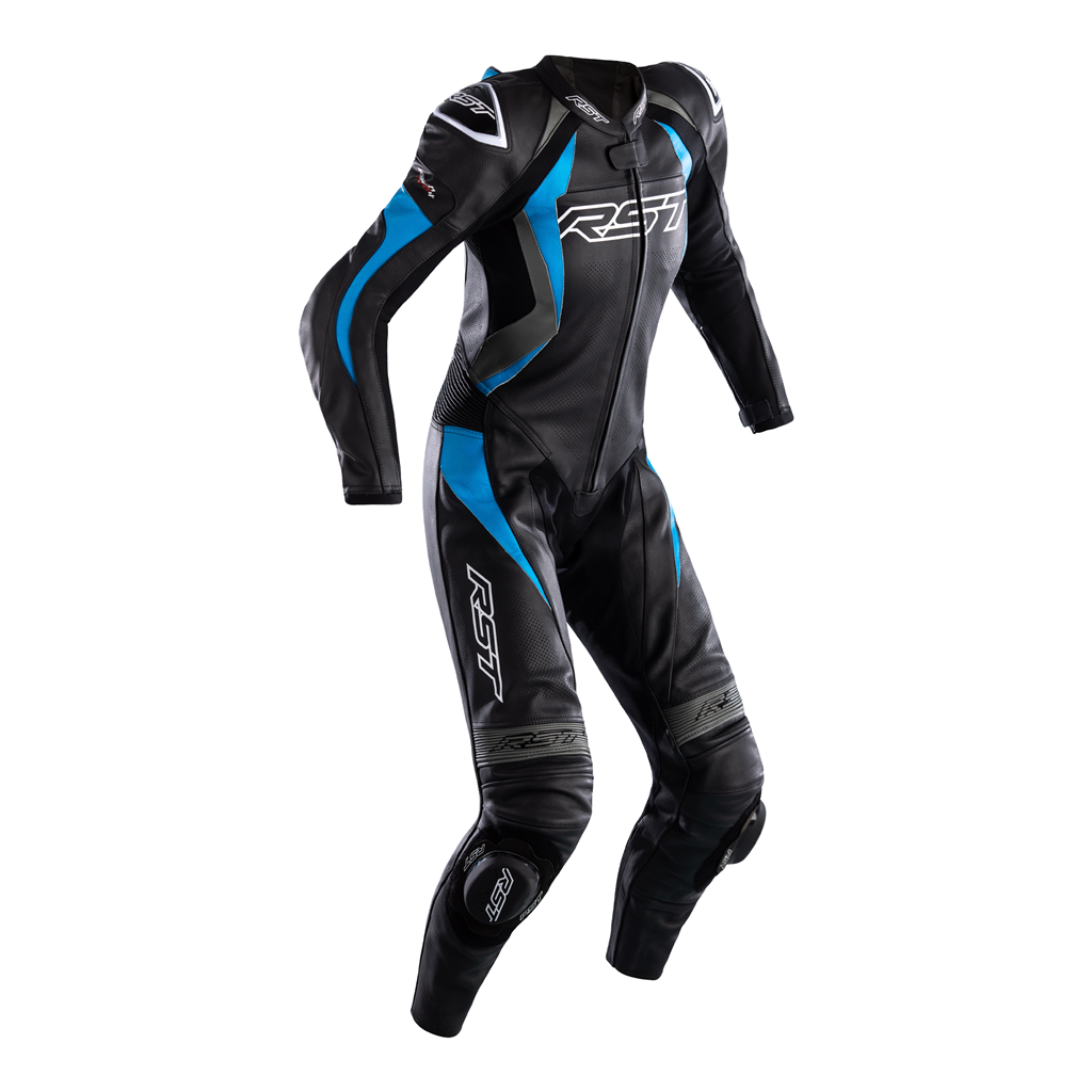 RST Tractech Evo 4 CE Ladies Leather Suit - Black / Grey / Sky Blue