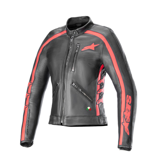 Alpinestars Stella Dyno Leather Jacket - Black / Haute Red