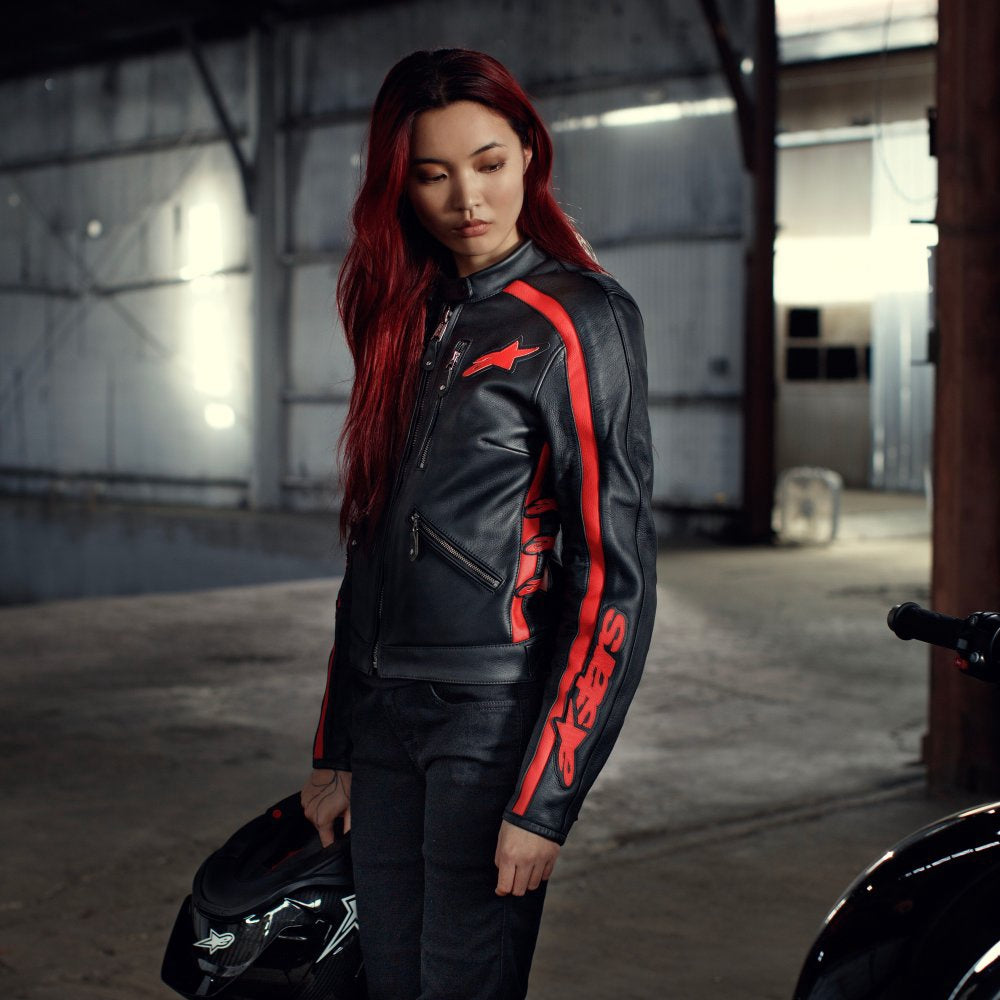 Alpinestars Stella Dyno Leather Jacket - Black / Haute Red